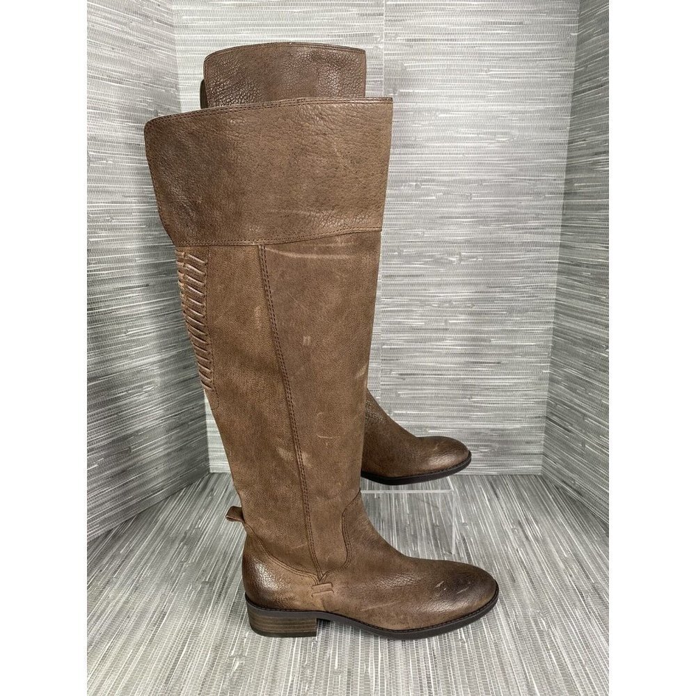 Vince Camuto Womens 6.5 Patamina Dark Brown Leather Low Heel Tall Riding Boots